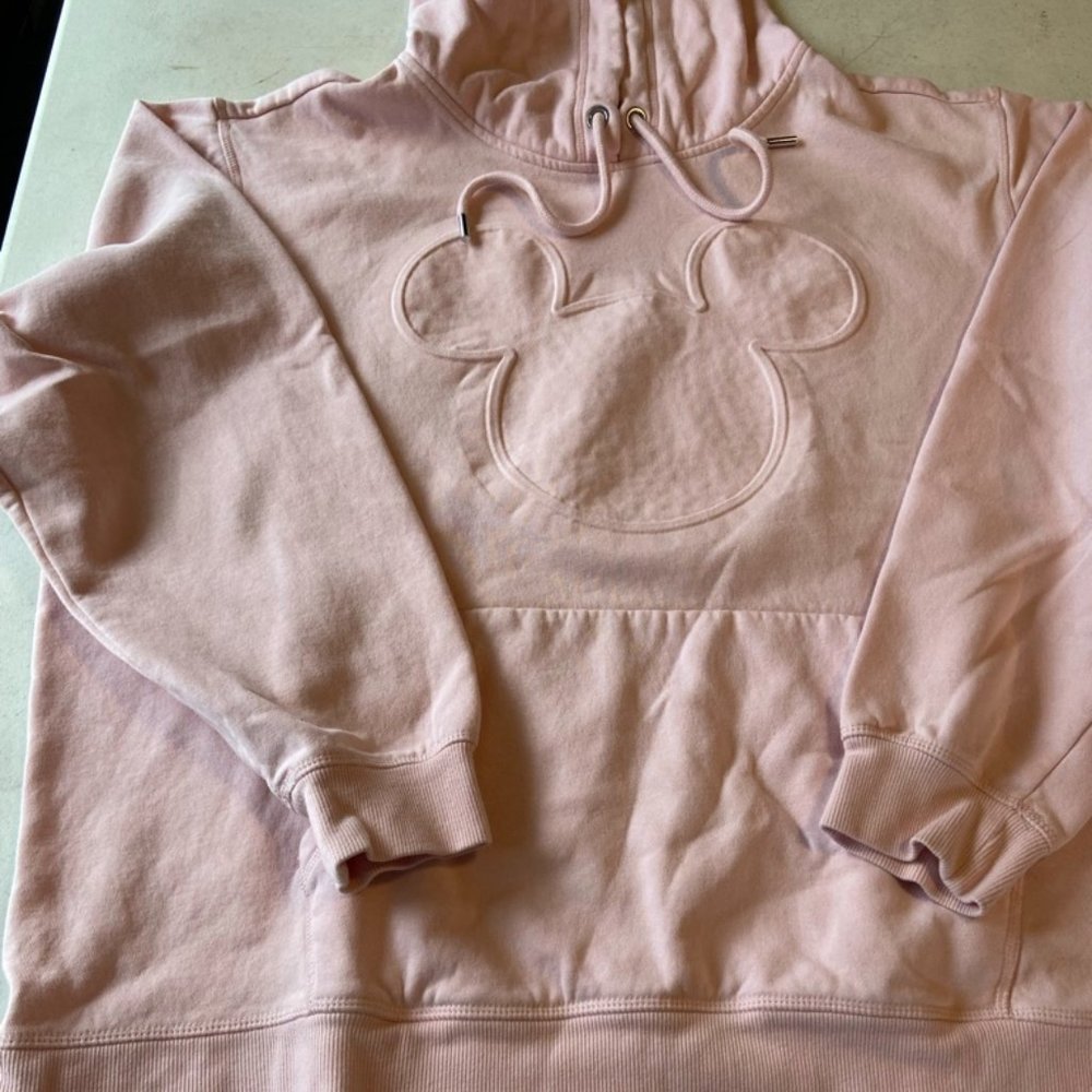 Disney H&M Mickey Logo Hoodie Pullover Pink Sweatshirt Women's Sz XL